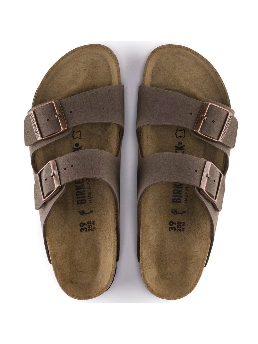 Birkenstock Arizona Two-Strap Sandal in Brown with Copper Buckles - new in box! - Picture 2 of 13